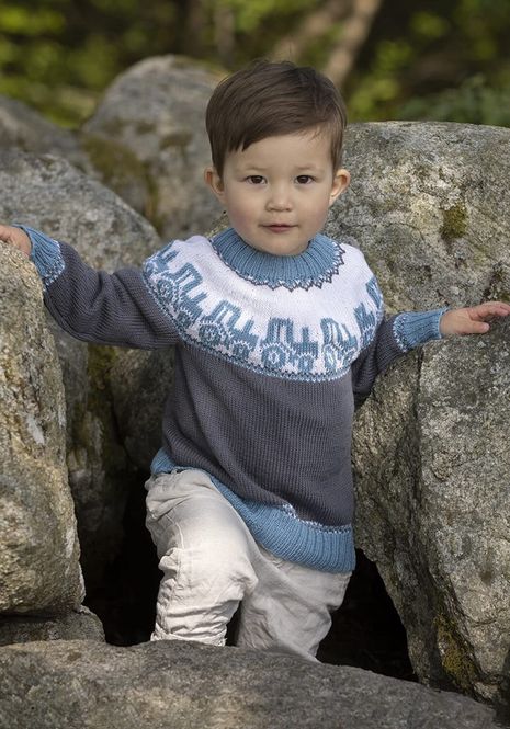 Hovedbilde Traktor-genser i Viking Bambino til barn | Strikkepakke