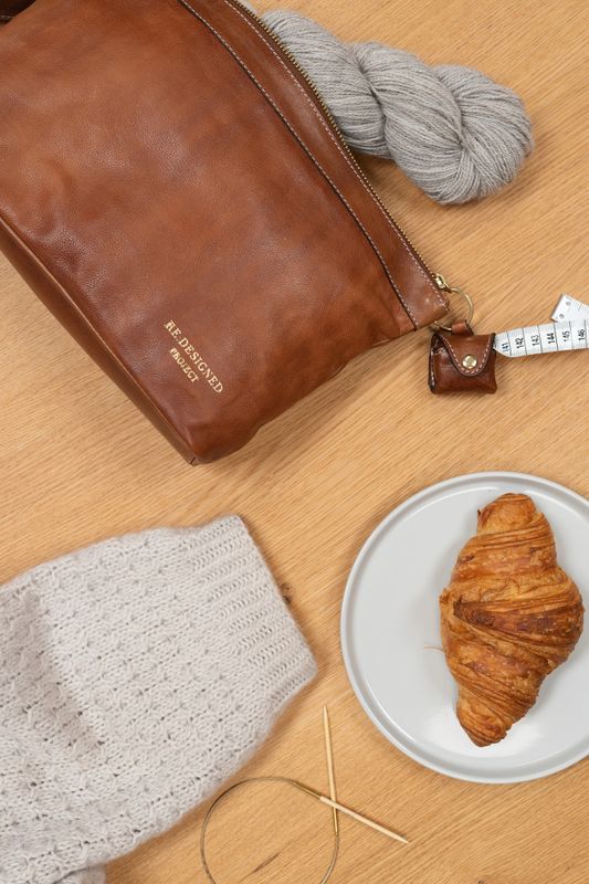 Project 3 -Eksklusiv prosjektveske i skinn, Walnut/Gold